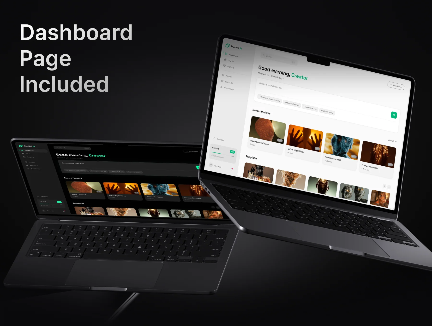 DuoVid - AI Video Generator Dashboard (Light & Dark) 2