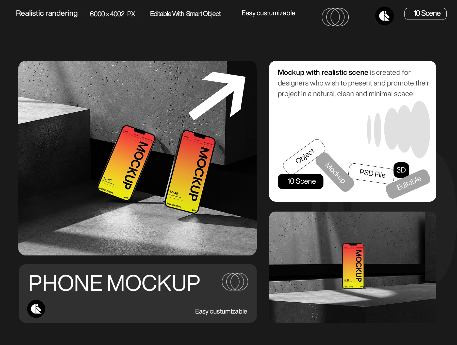Dynamic Orange Gradient Mobile Phone Mockup with Concrete Background 6