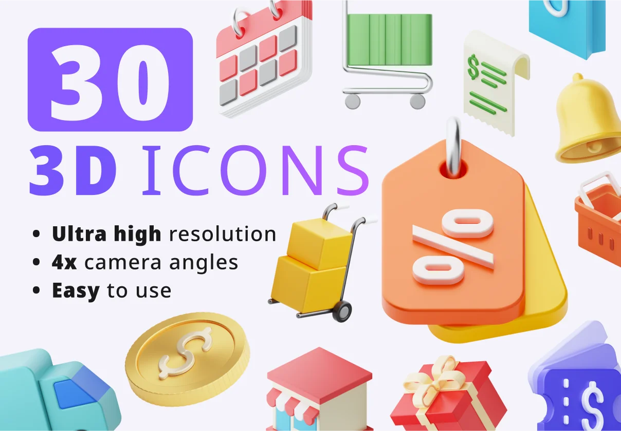 30 E-commerce 3D icon set