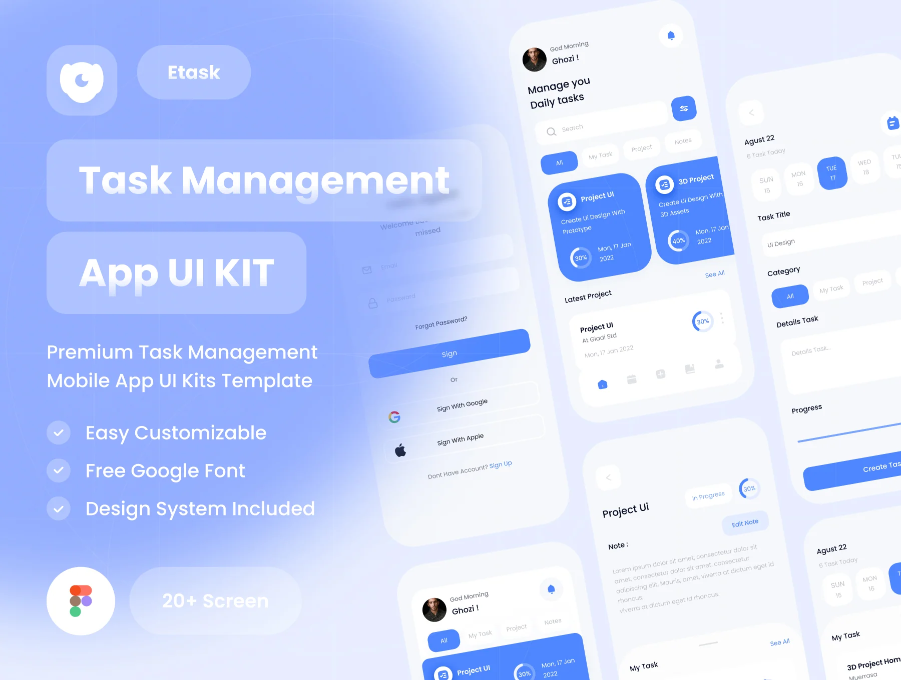 E- Task Management mobile app ui kits template