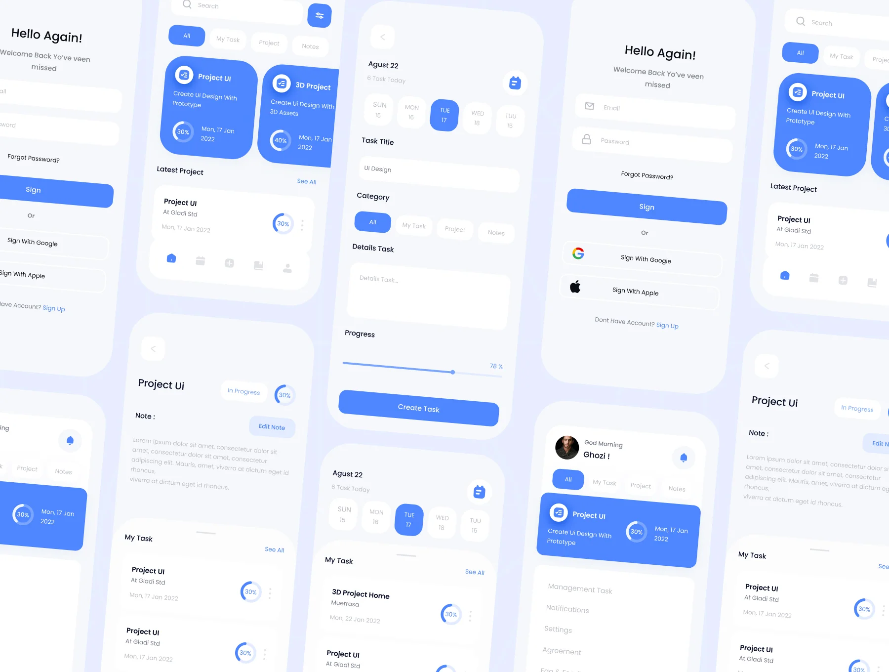 E- Task Management mobile app ui kits template 3