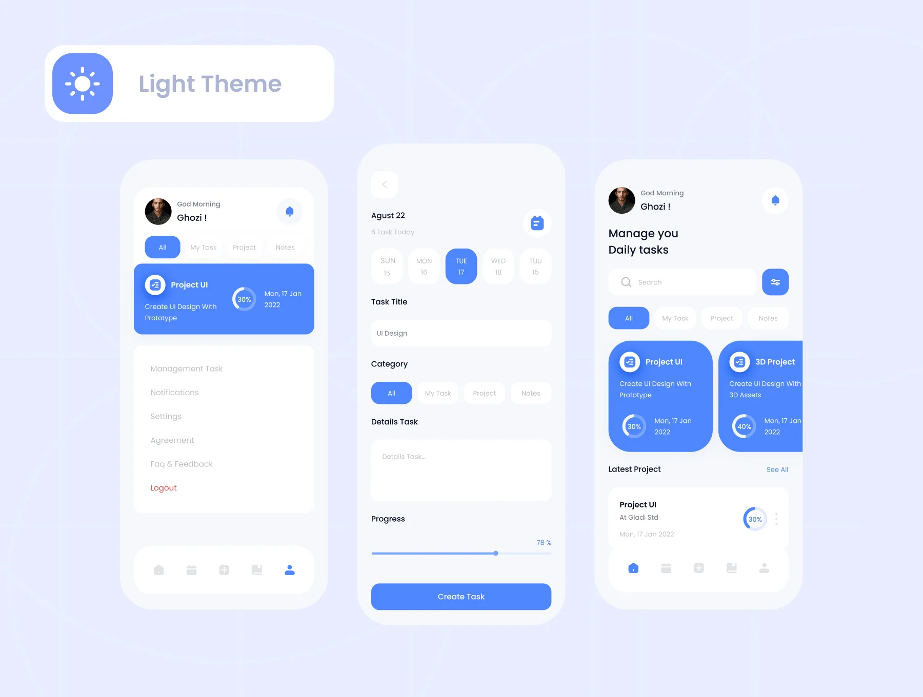E- Task Management mobile app ui kits template 4