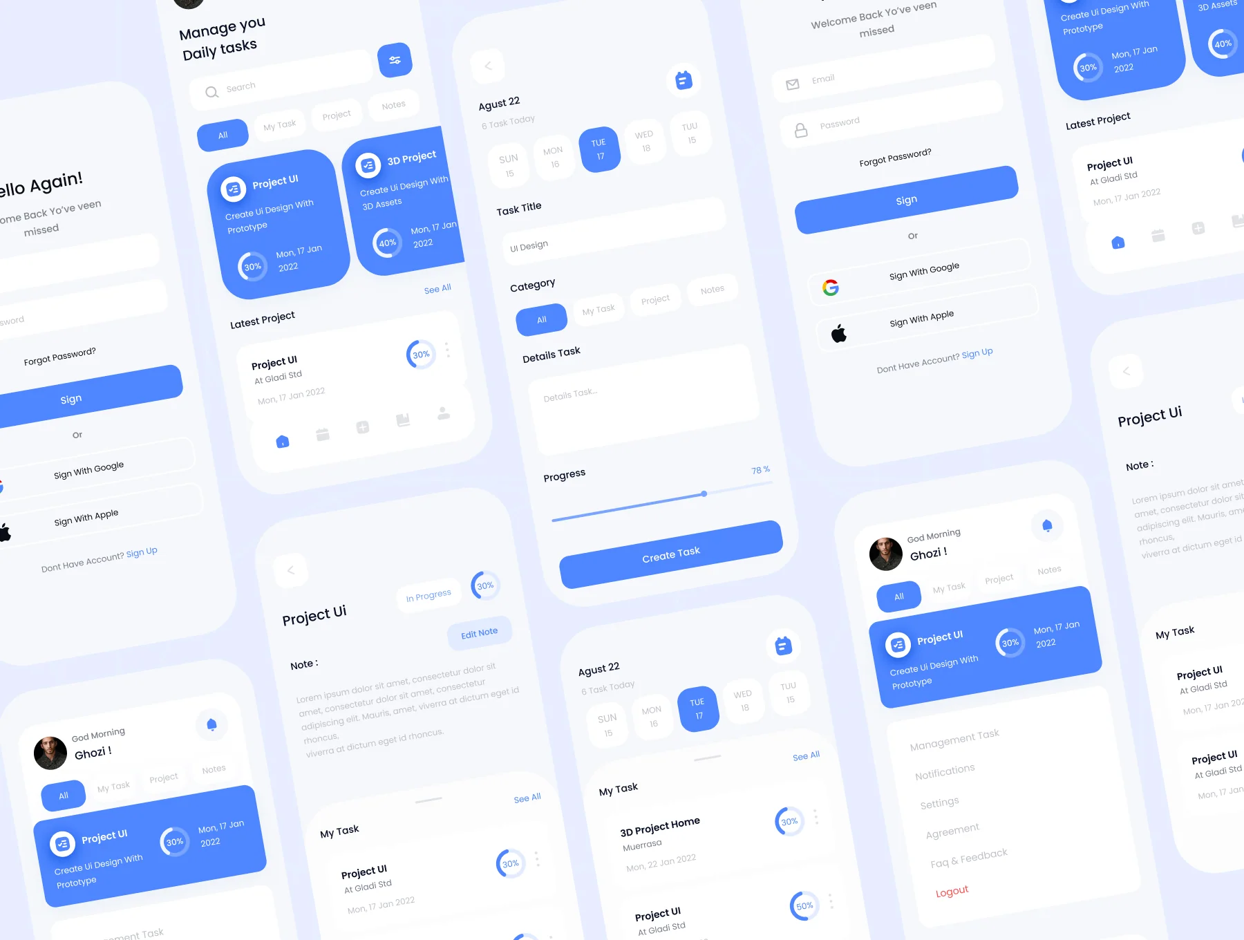 E- Task Management mobile app ui kits template 5