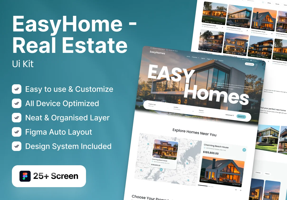 EasyHomes – Complete Real Estate UI Kit for Property Marketplaces