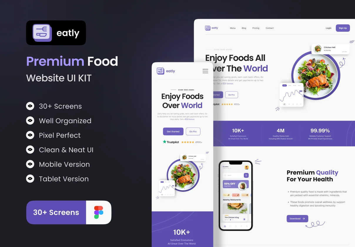 Eatly - Food Delivery Landing Page & Web UI KIT