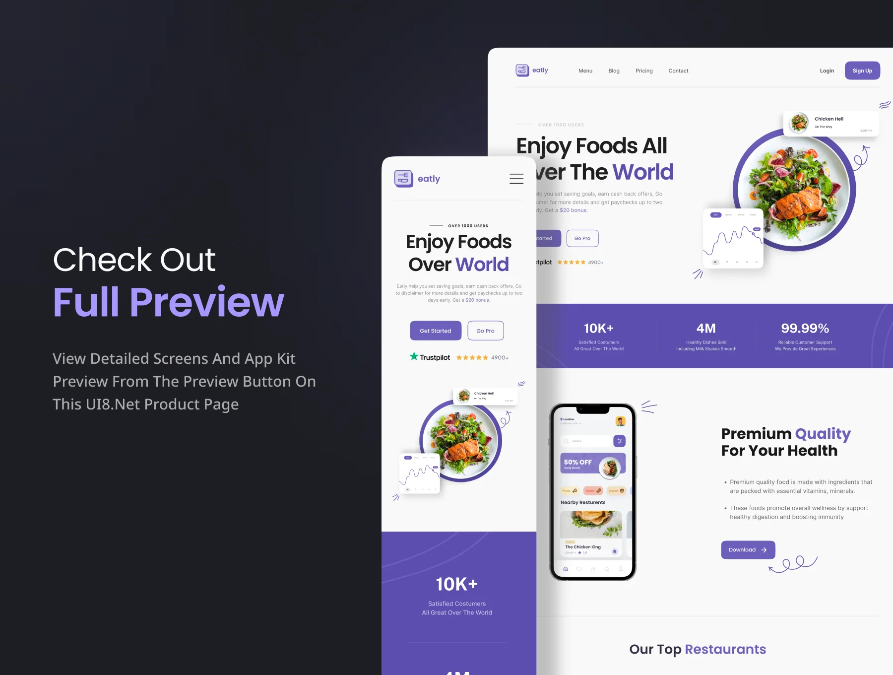 Eatly - Food Delivery Landing Page & Web UI KIT 6