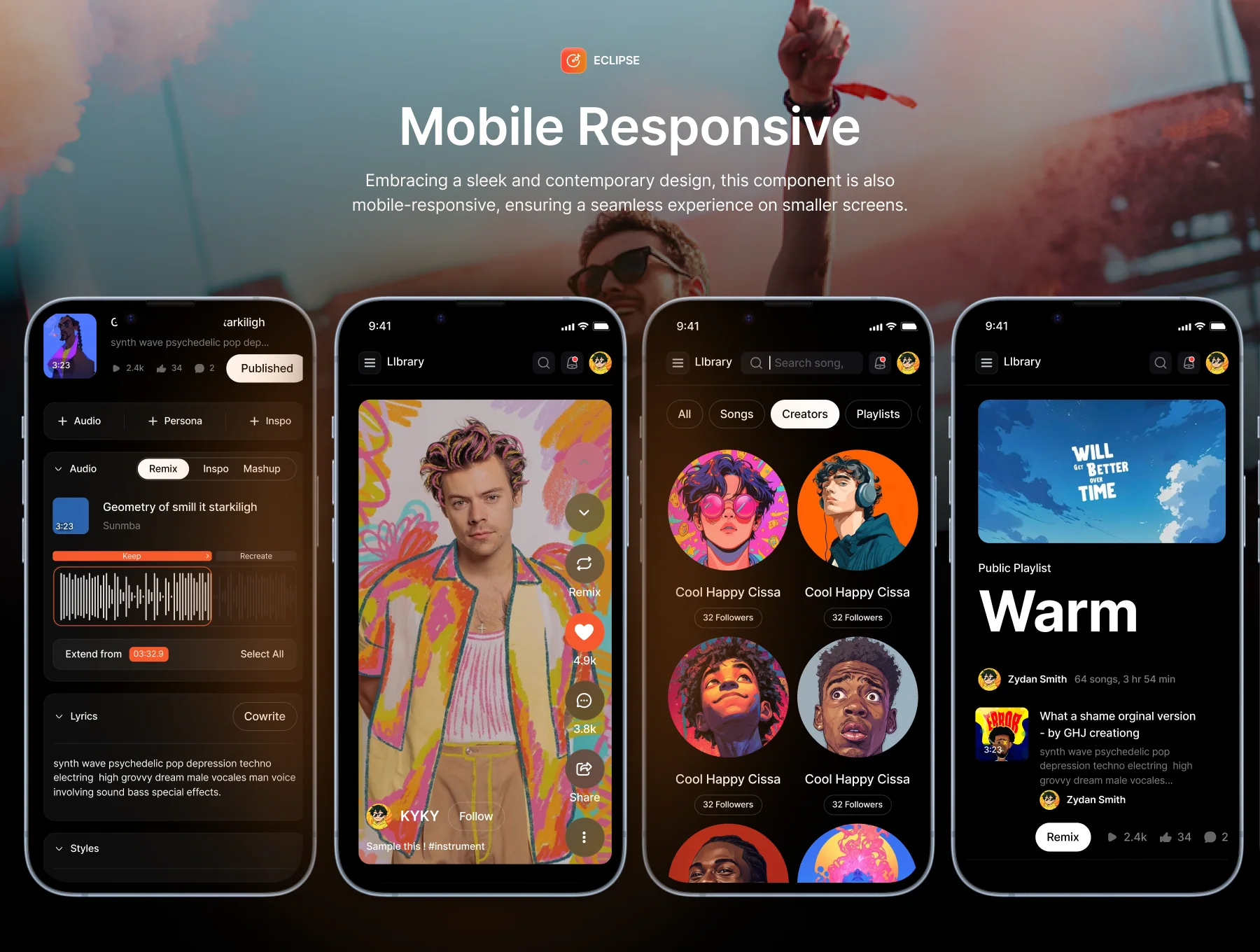 ECLIPSE – AI Music Streaming UI Kit & Figma Design System 3