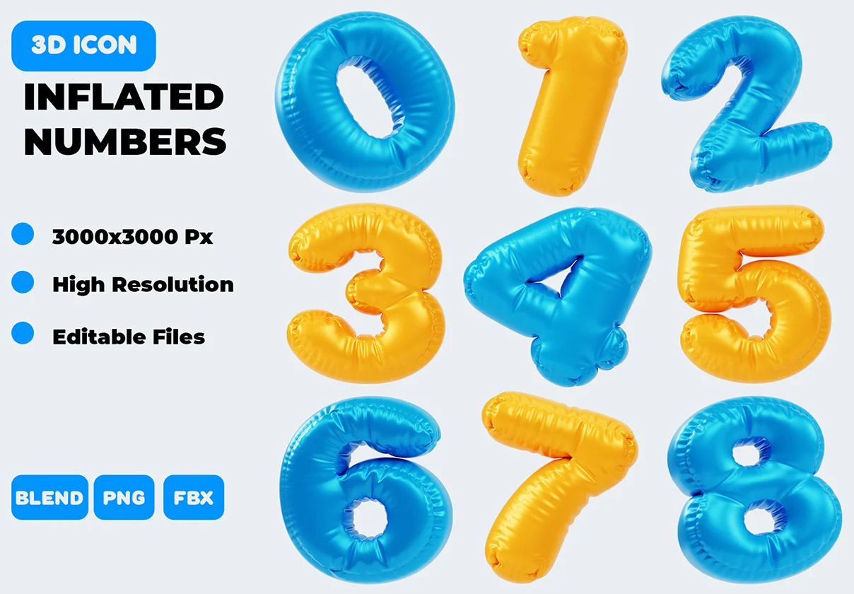Inflated Numbers 3D Icon Pack