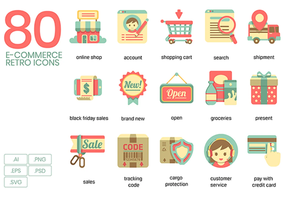 80 E-Commerce Retro Icons