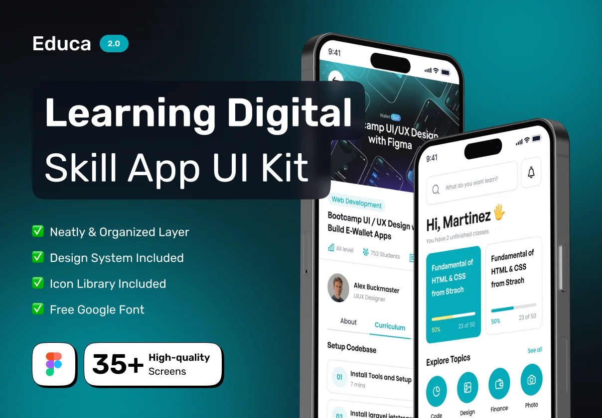 EDUCA - Learning Digital Skill Mobile App UI Kit