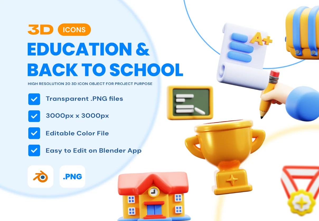 Education & Back to School 3D Icons Pack