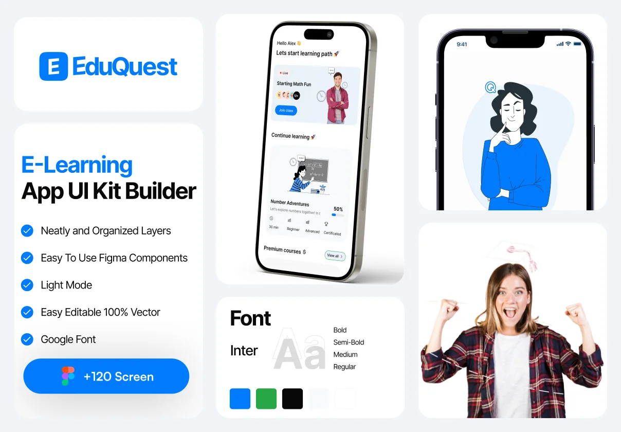 EduQuest E-learning App UI Kit