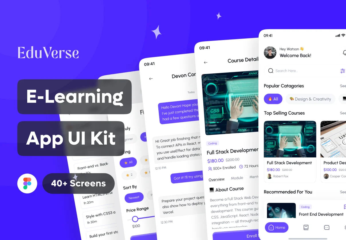 EduVerse-E Learning Mobile App UI Kit