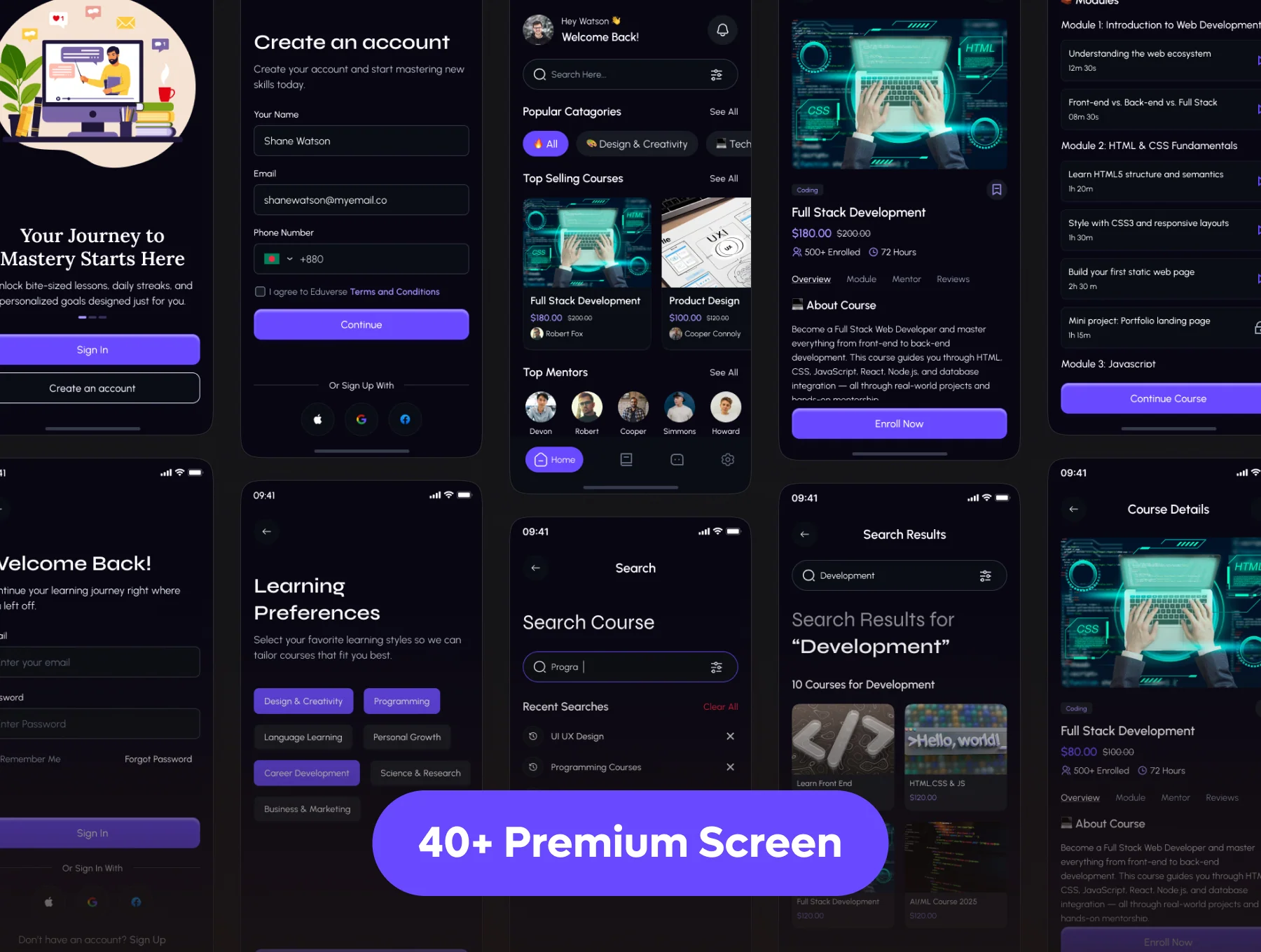 EduVerse-E Learning Mobile App UI Kit 2