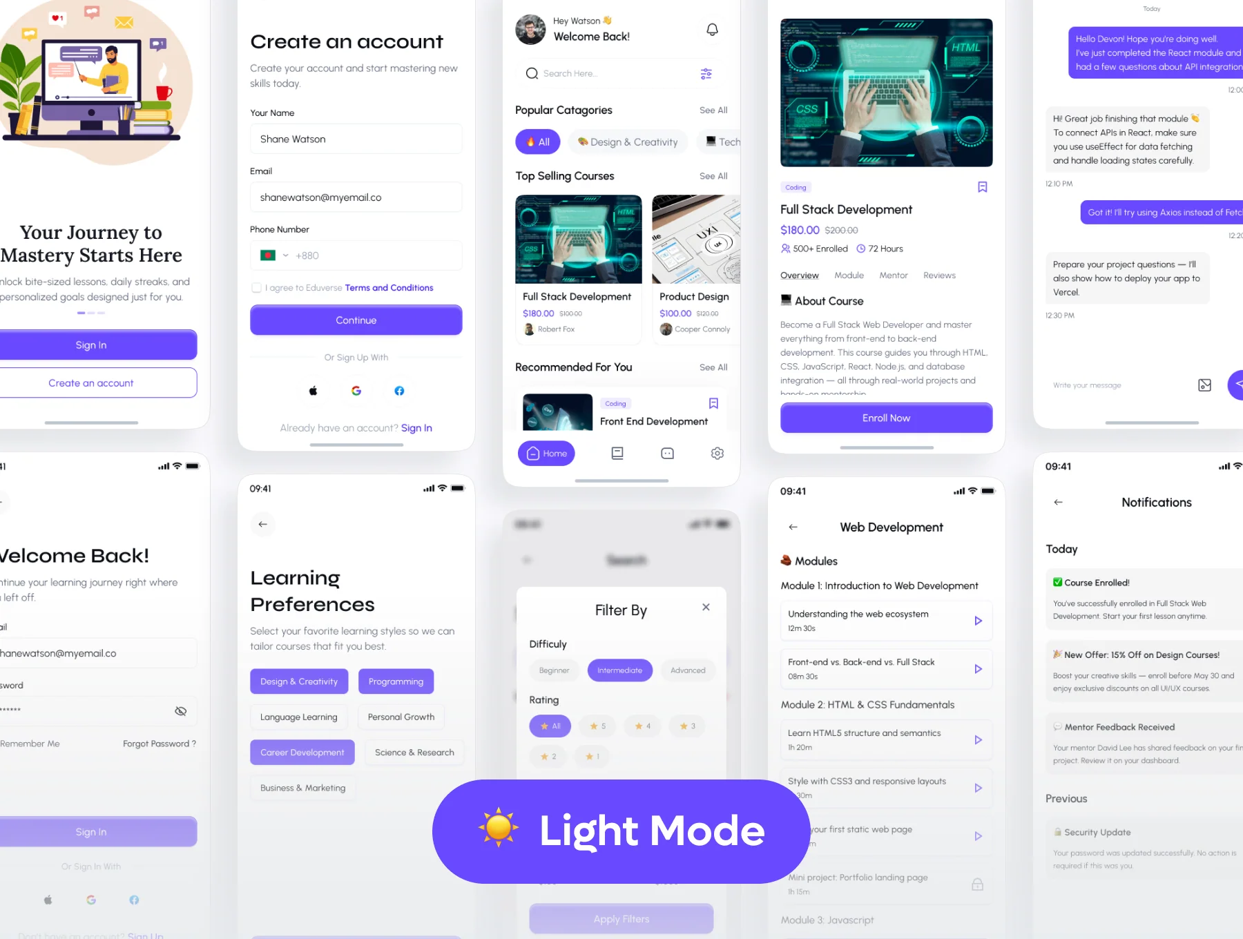 EduVerse-E Learning Mobile App UI Kit 3