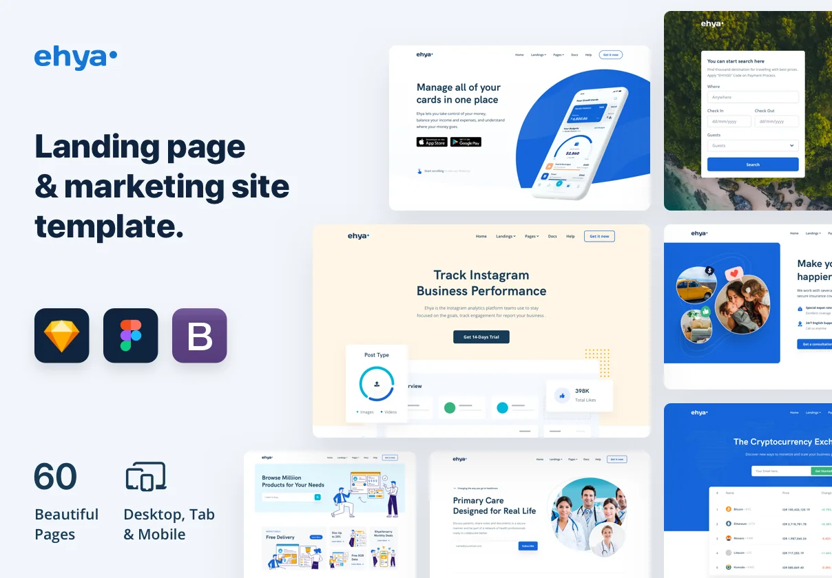 Ehya 60 Landing Pages Design & HTML/CSS Template
