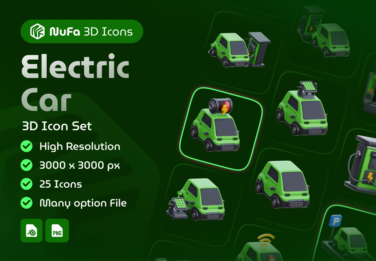 Electric Car 3D Icon Set