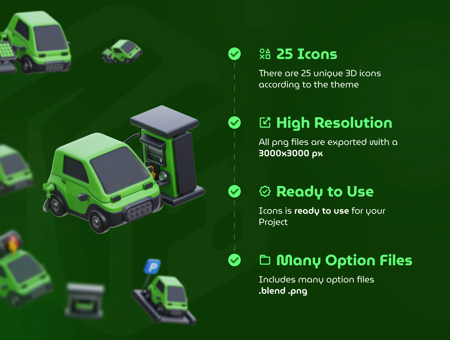 Electric Car 3D Icon Set 3