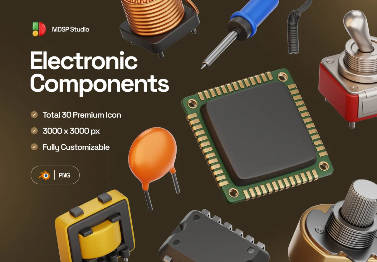 Electronic Components 3D Icon Set