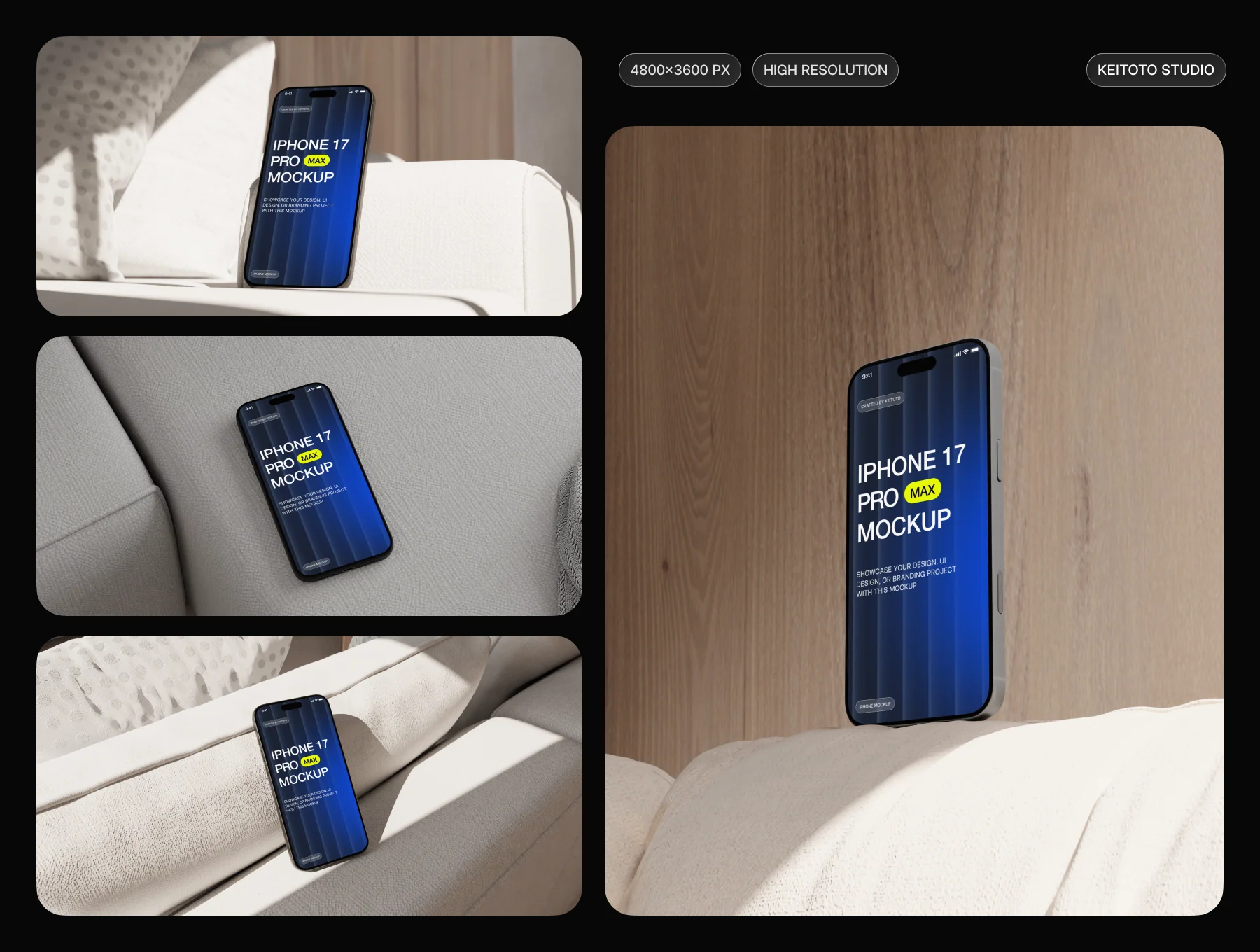 Elegant Home Scene iPhone 17 Pro Max Mockups Set 2