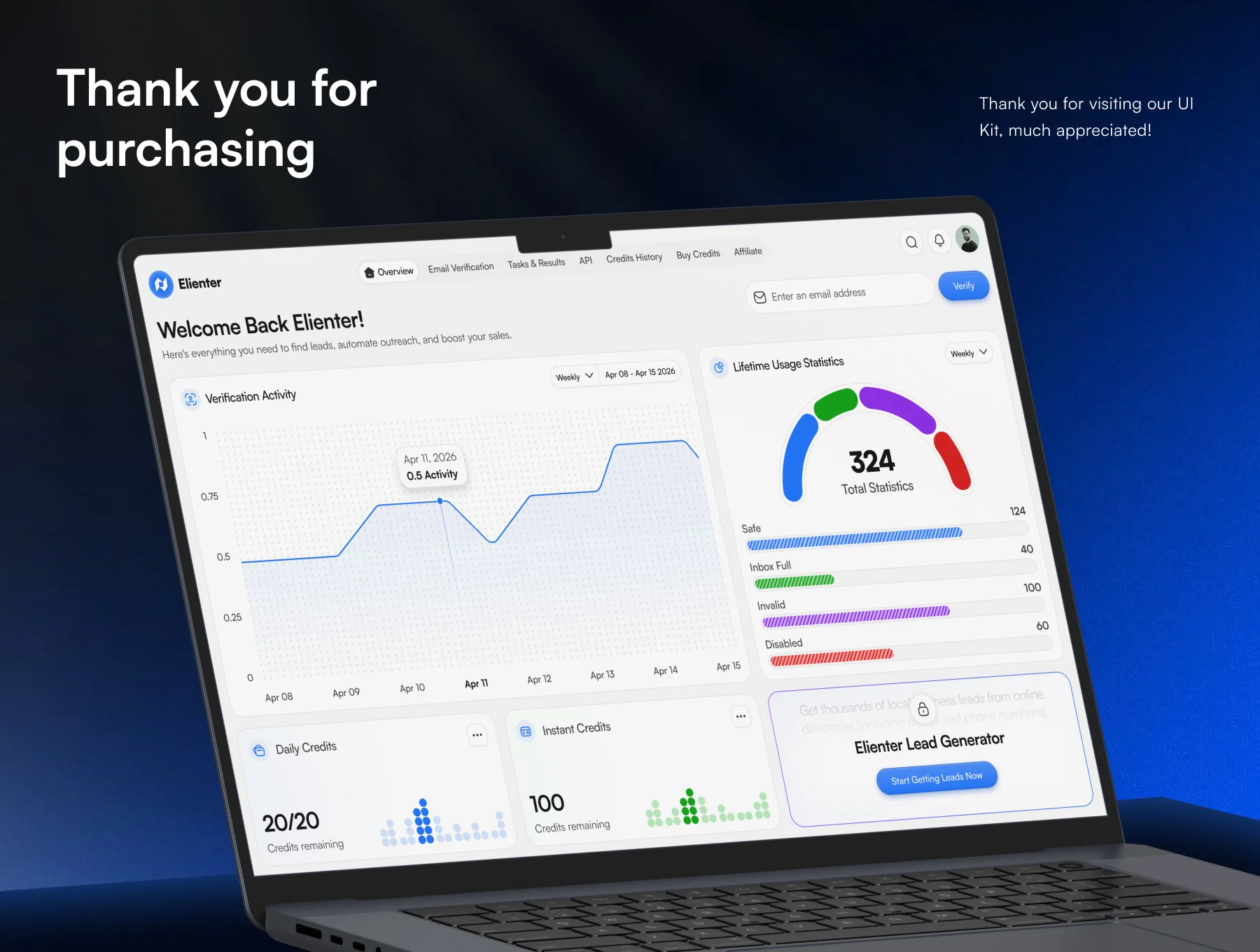 Elienter – Email Verifier Dashboard UI Kit 8