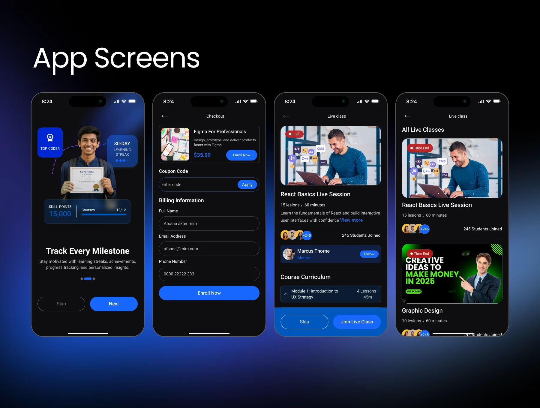 eMentor – Online Course Platform Mobile App Figma UI Kit 3