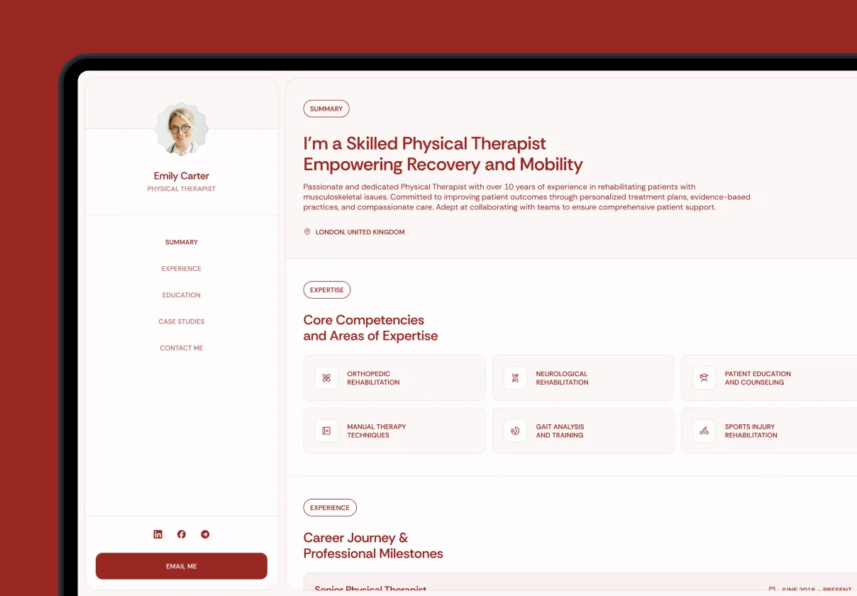 Emily Carter – Medical Resume Website & CV and Cover Letters (A4 & Letter) Design