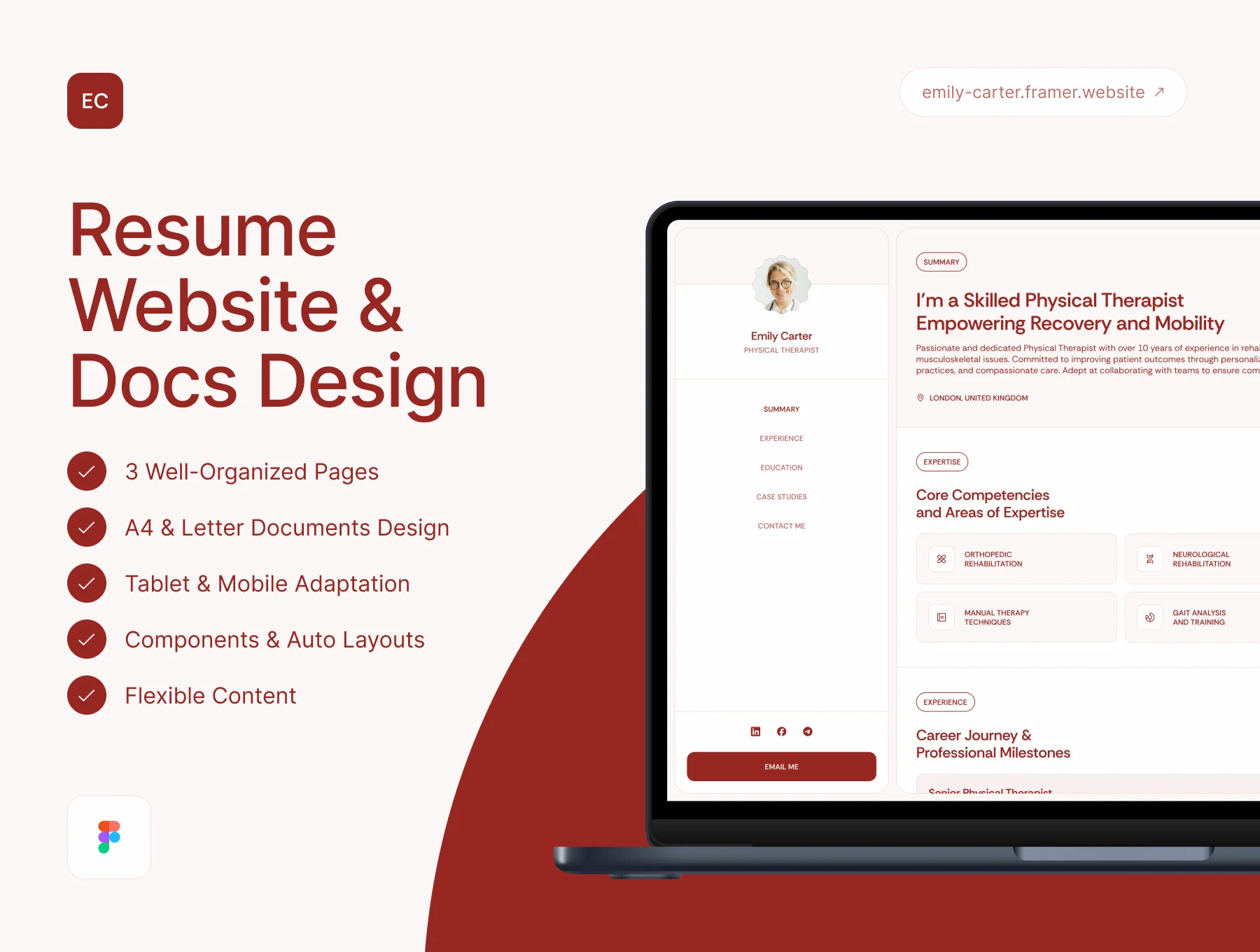Emily Carter – Medical Resume Website & CV and Cover Letters (A4 & Letter) Design
