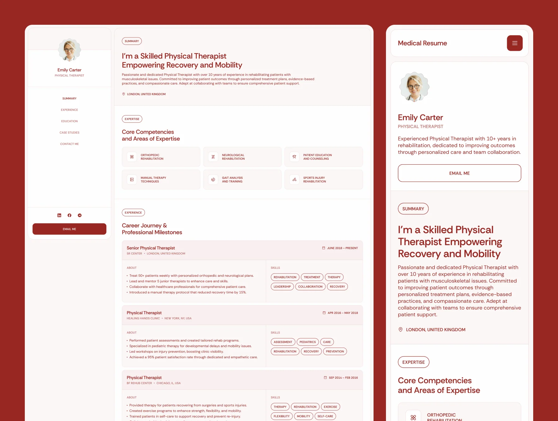 Emily Carter – Medical Resume Website & CV and Cover Letters (A4 & Letter) Design 3