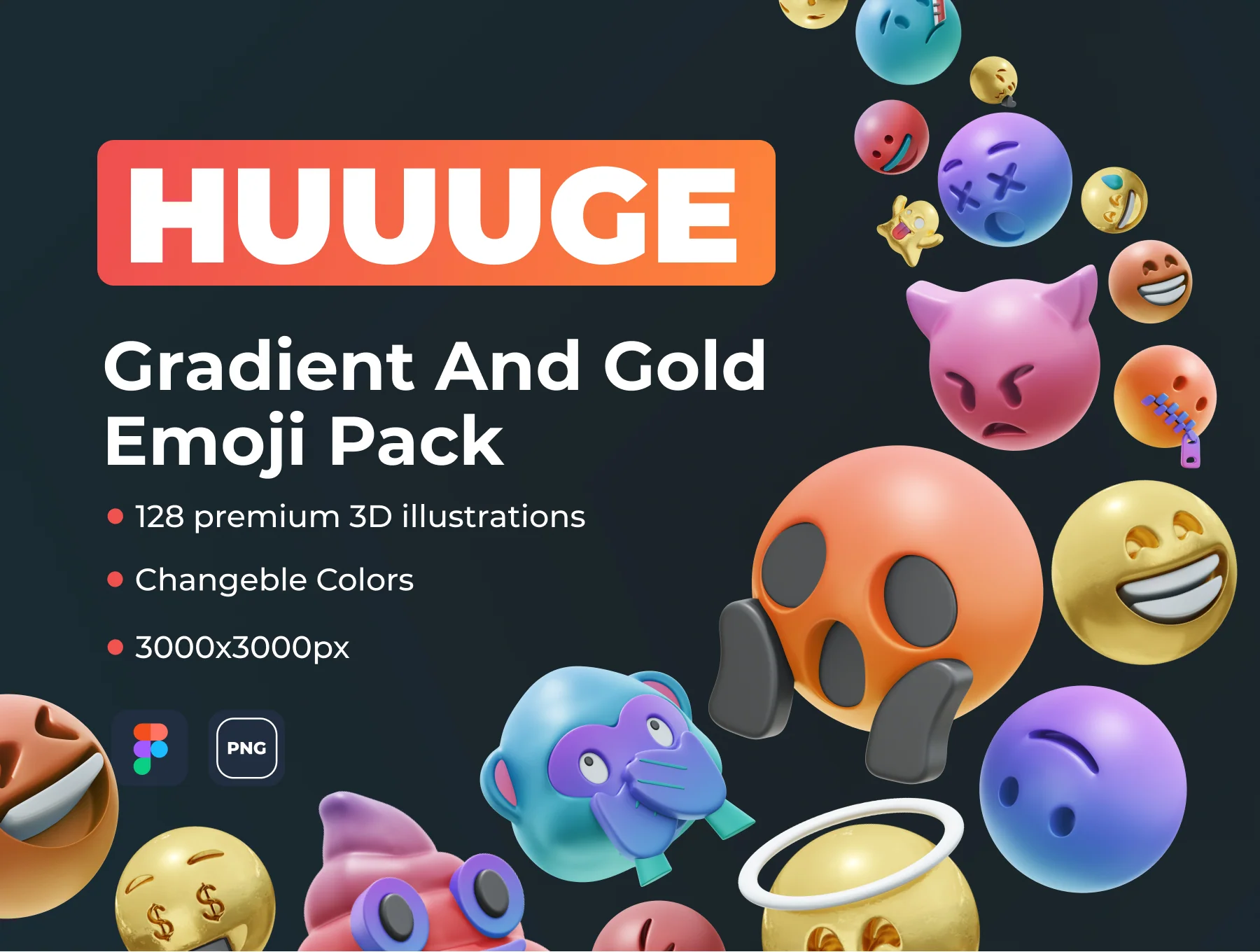 HUUUGE Gradient And Gold Emoji 3D Pack