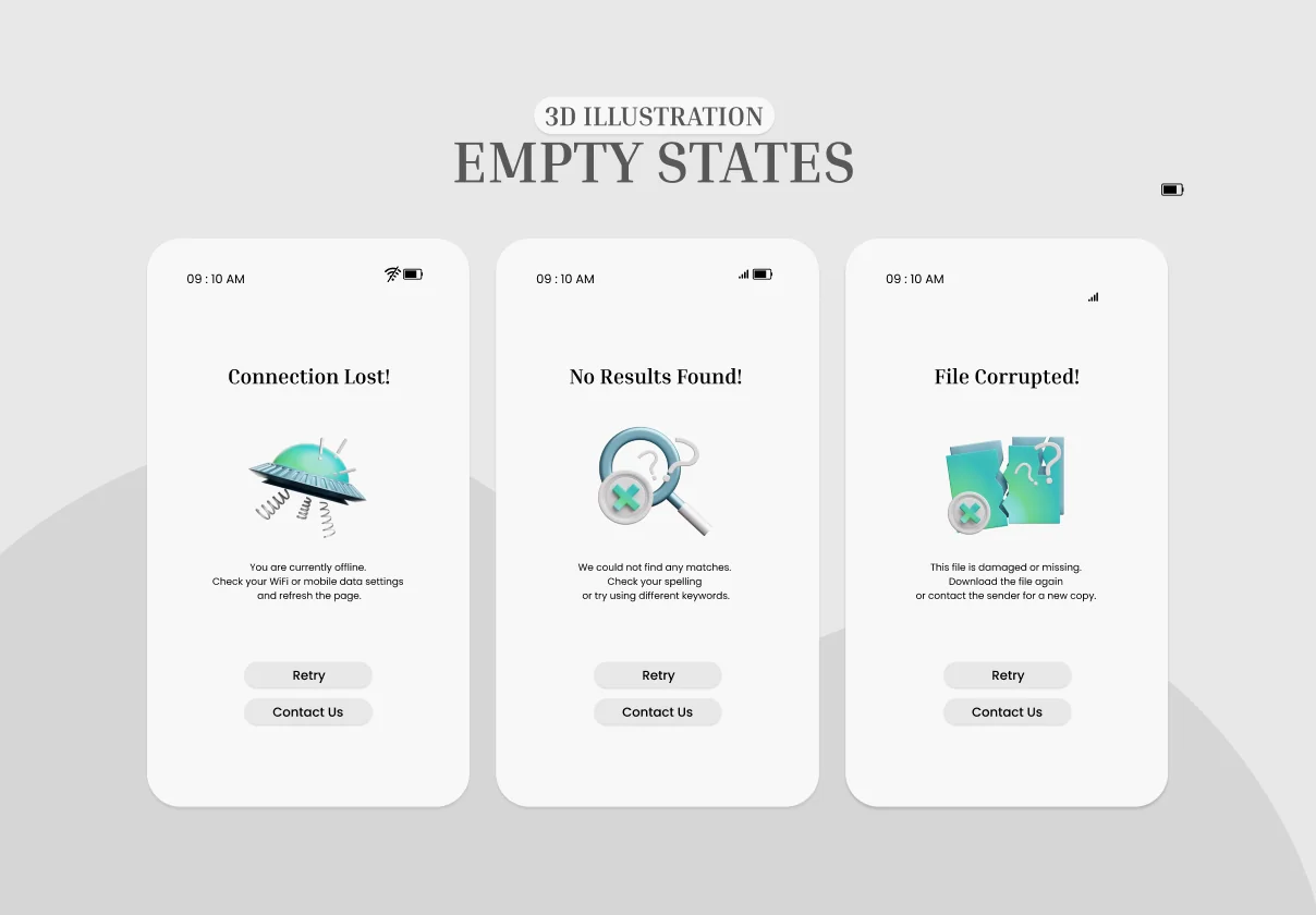 Empty States 3D Illustration