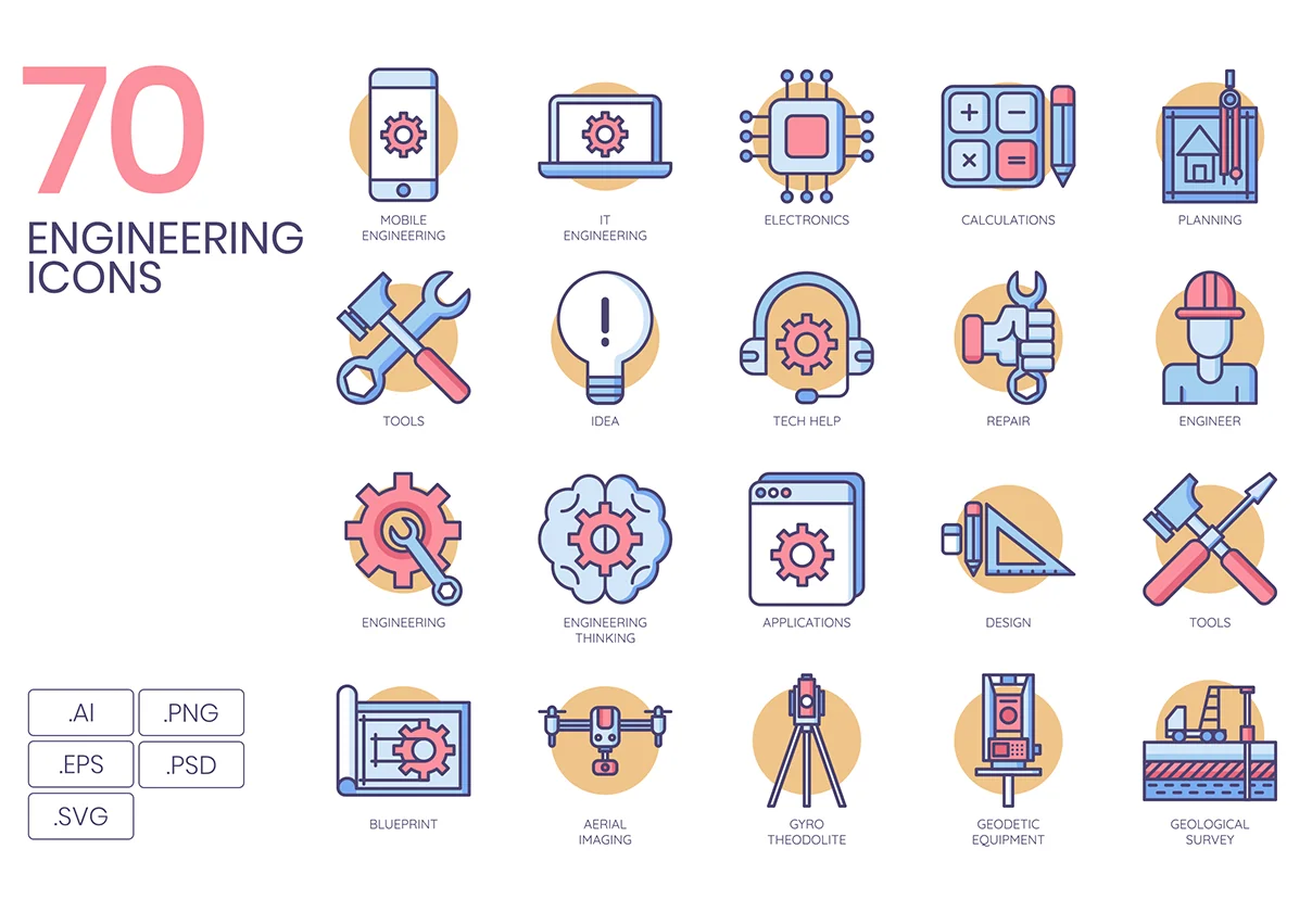 70 Engineering Icons | Butterscotch Series
