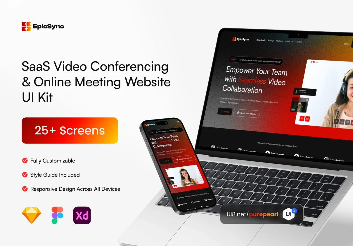 EpicSync - Intuitive SaaS Video Conferencing and Online Meeting Website UI Kit for Business
