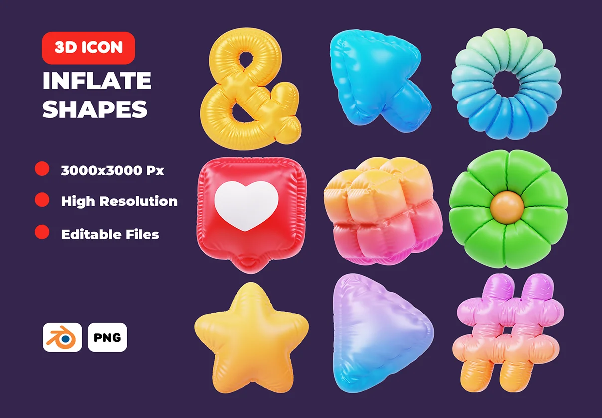 Inflate Shapes 3D Icon Pack
