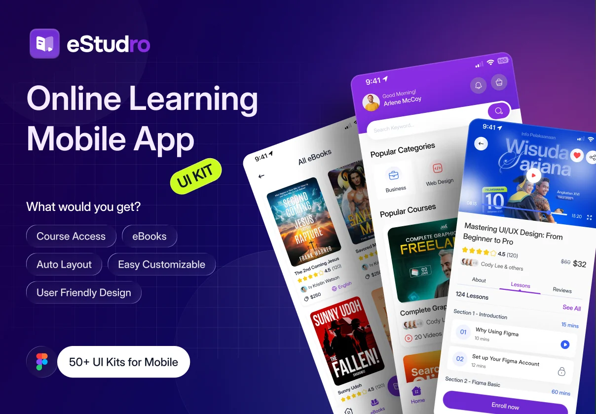 eStudro - Online eLearning Mobile App UI Kit