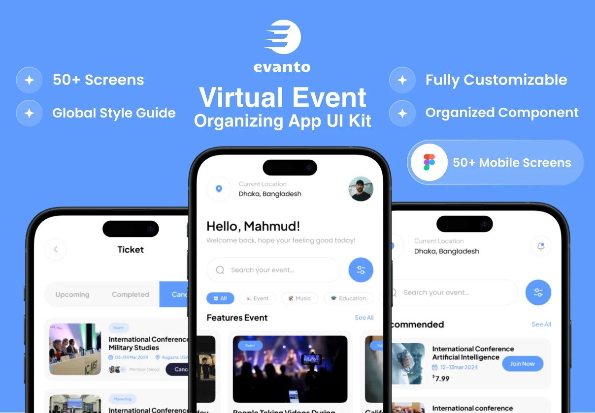 Evanto - Virtual Event Organizing App UI Kit