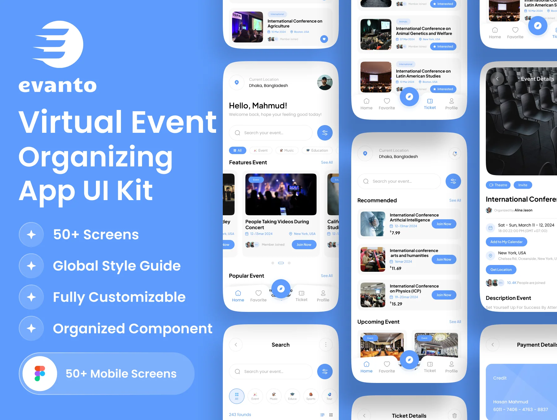 Evanto - Virtual Event Organizing App UI Kit