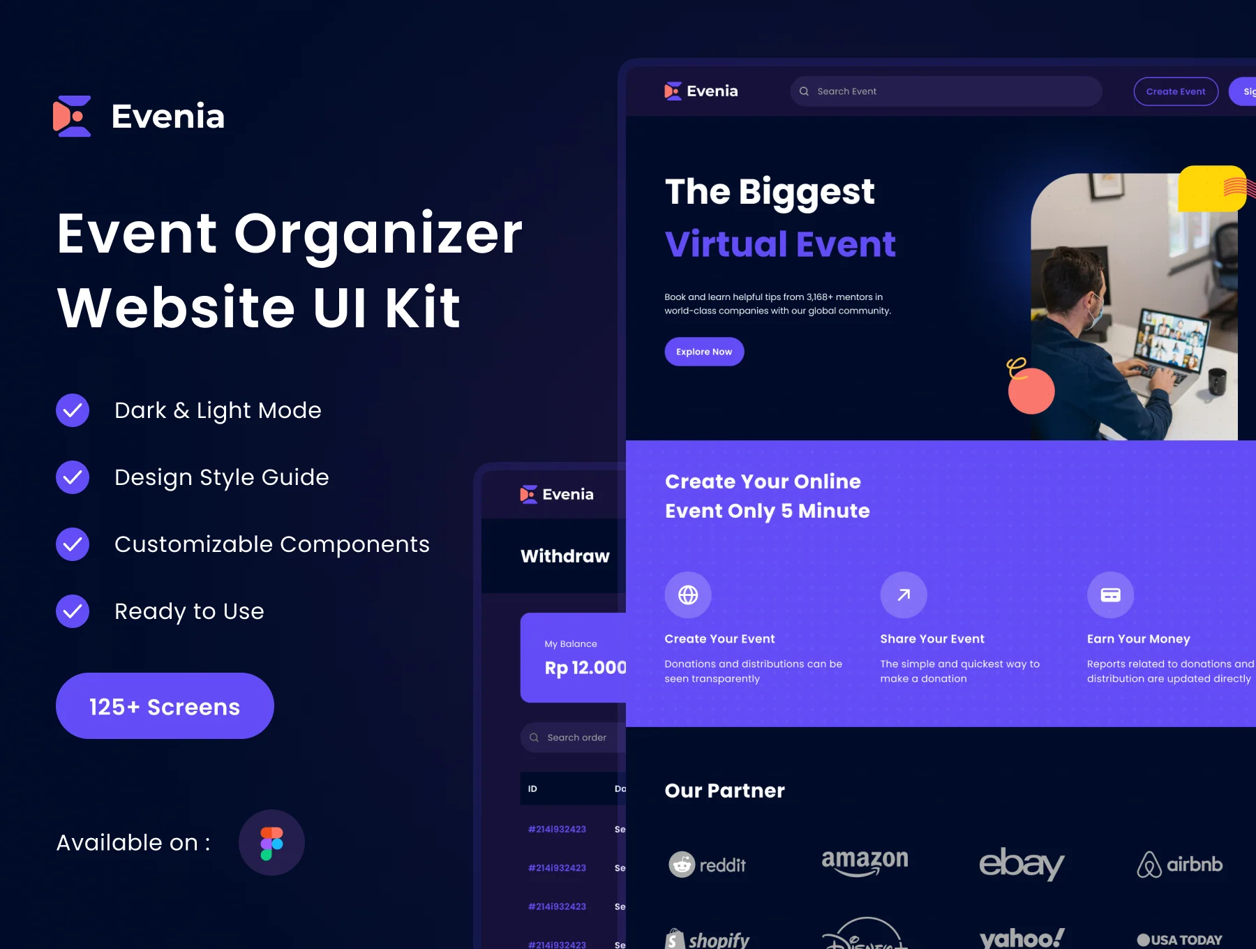 Evenia - Event Organizer Marketplace Website UI Kit