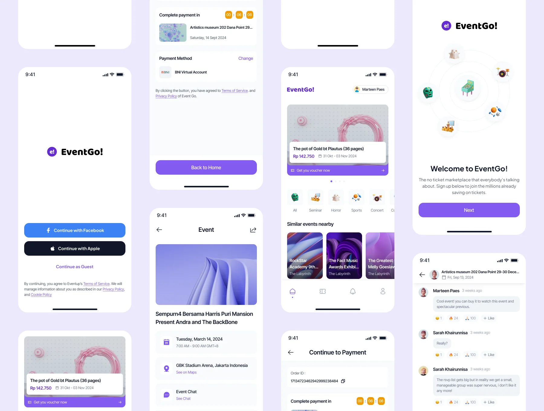 EventGo! - Event Booking Mobile App UI Kit 3