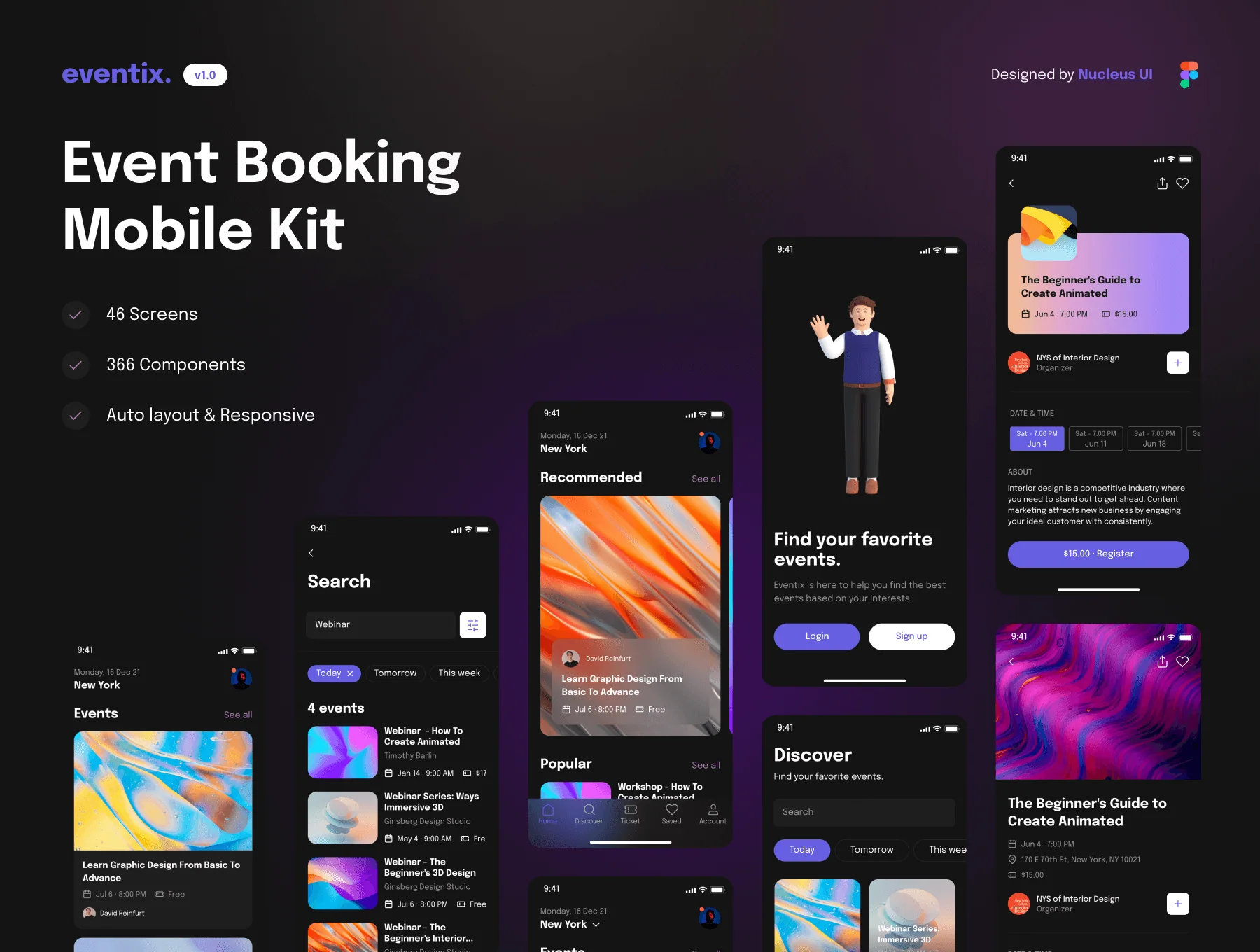 Eventix – Event booking / ticketing mobile app UI kit