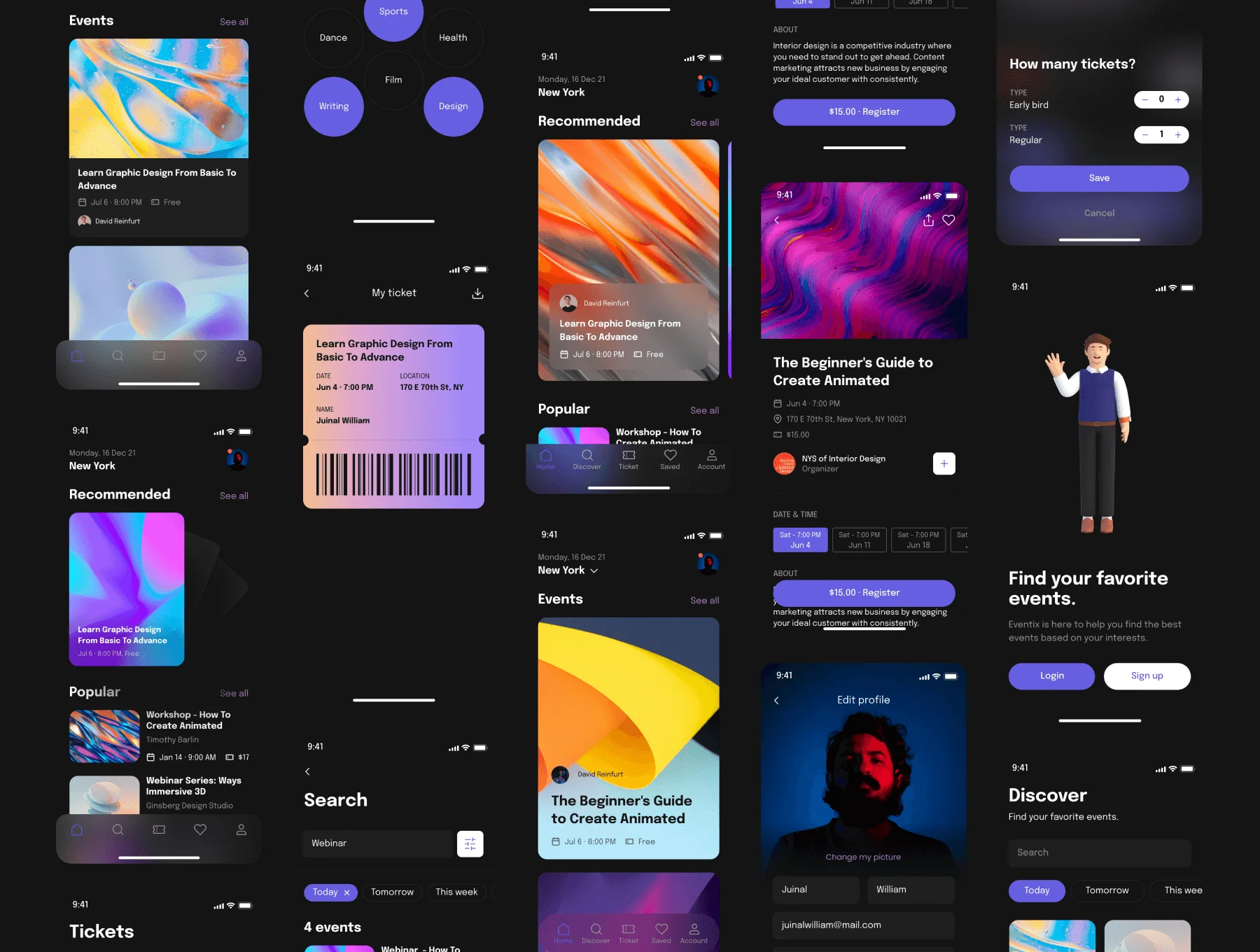 Eventix – Event booking / ticketing mobile app UI kit 2