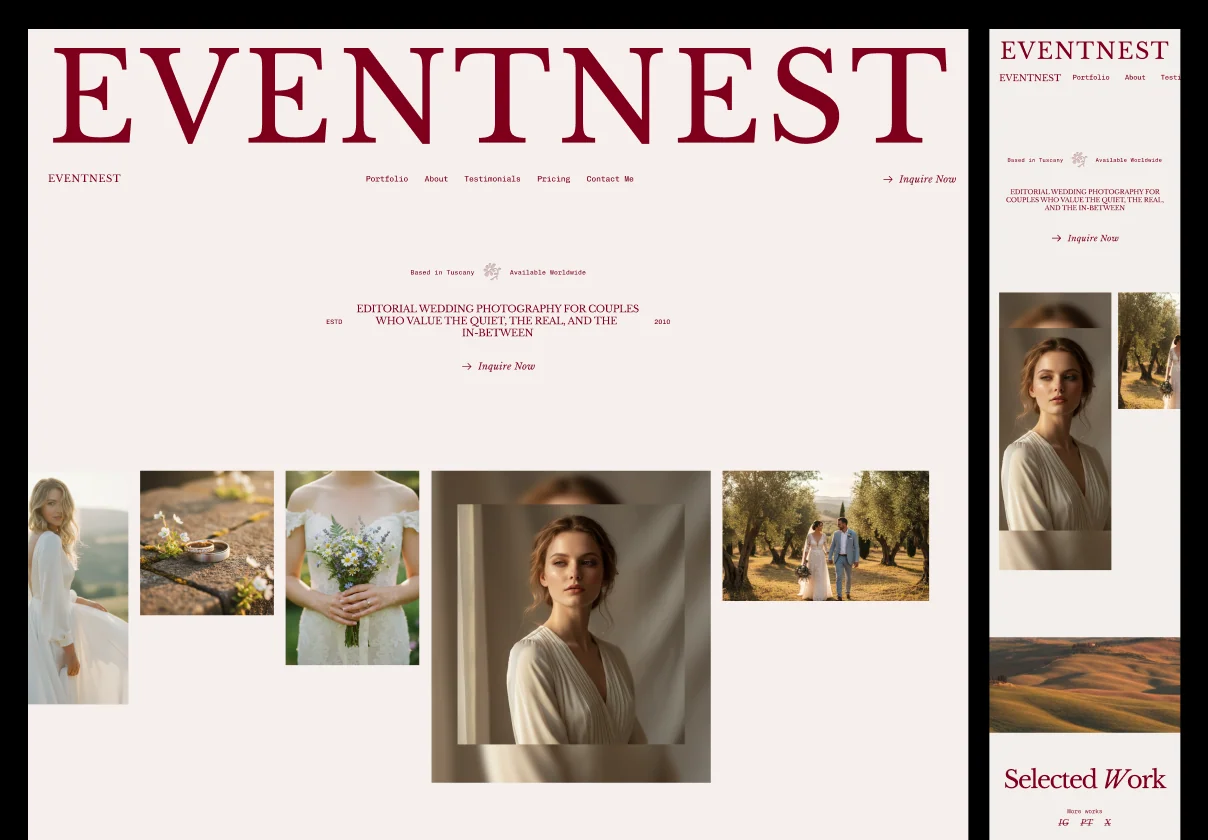 EventNest — Editorial Wedding Photographer Portfolio Template
