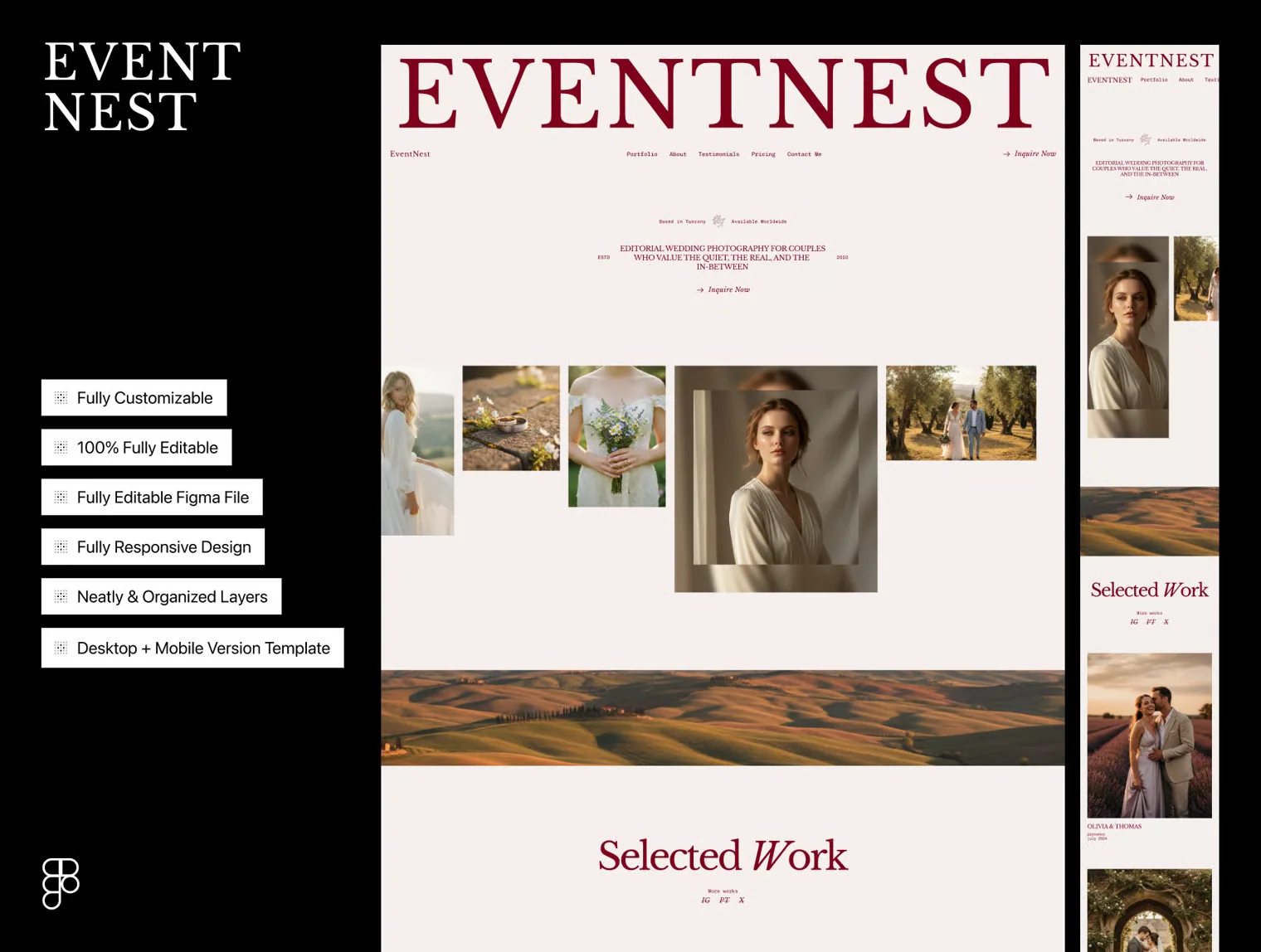 EventNest — Editorial Wedding Photographer Portfolio Template