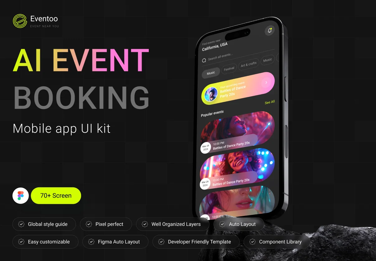 Eventoo: The AI-Powered Event Booking App UI Kit