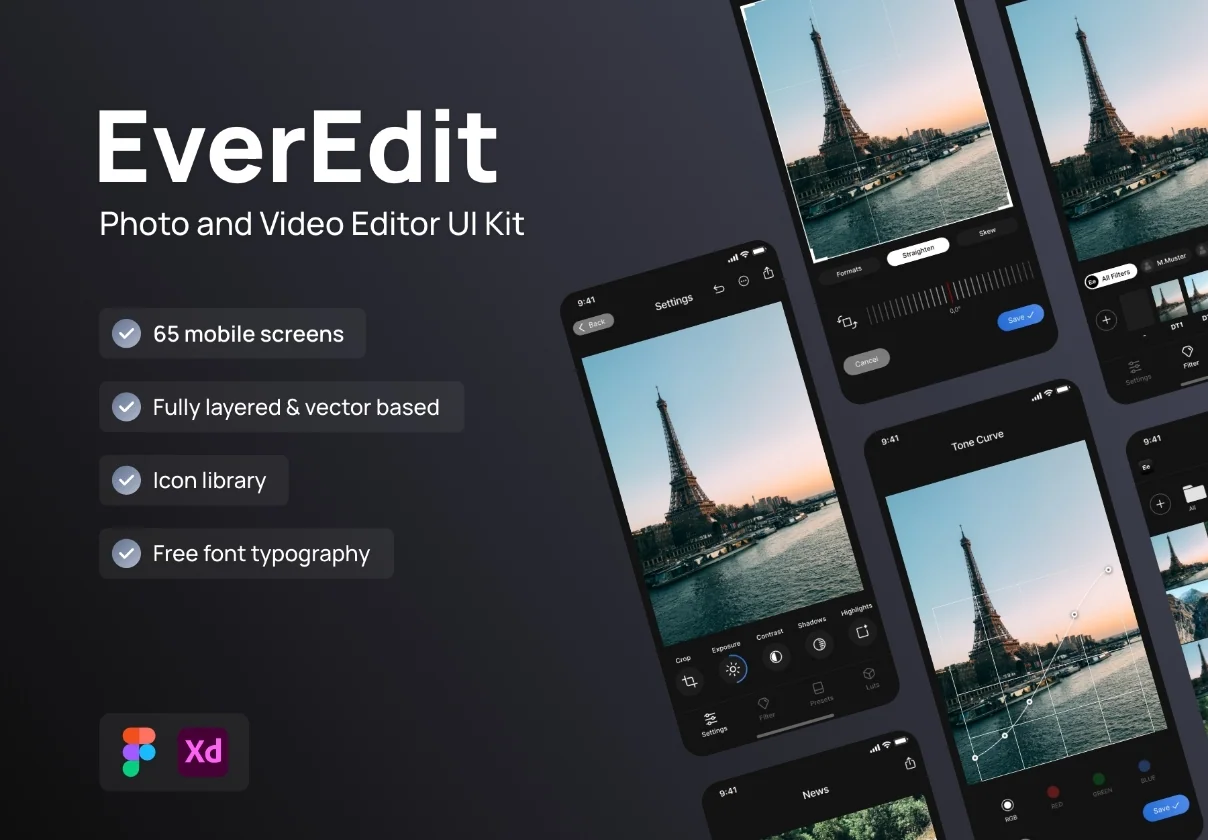 Photo & Video Editor App UI Kit – EverEdit