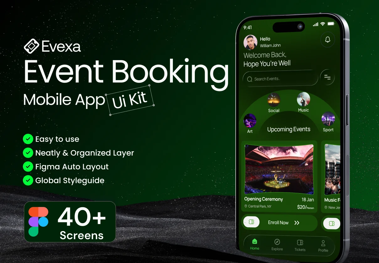 Evexa-Event Booking Mobile App Ui Kit