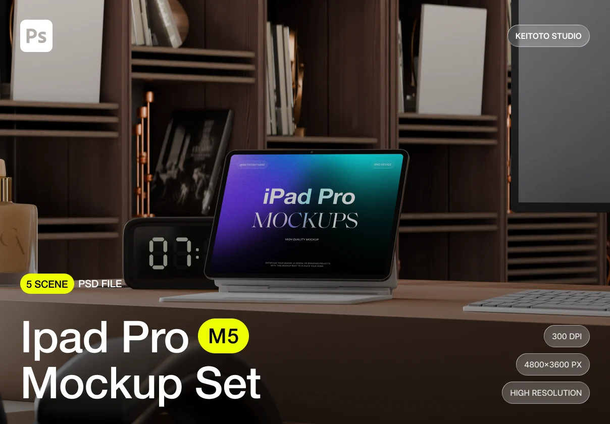 Executive Walnut Desk iPad Pro Mockup Collection
