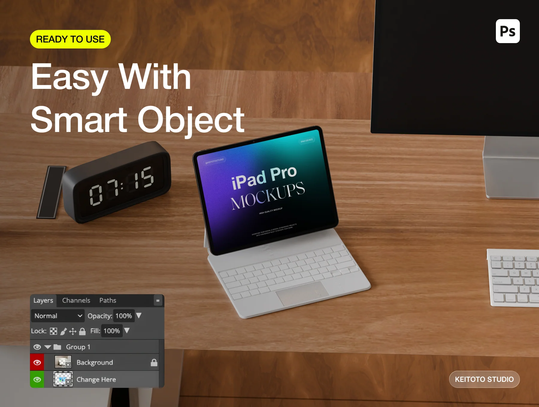 Executive Walnut Desk iPad Pro Mockup Collection 3