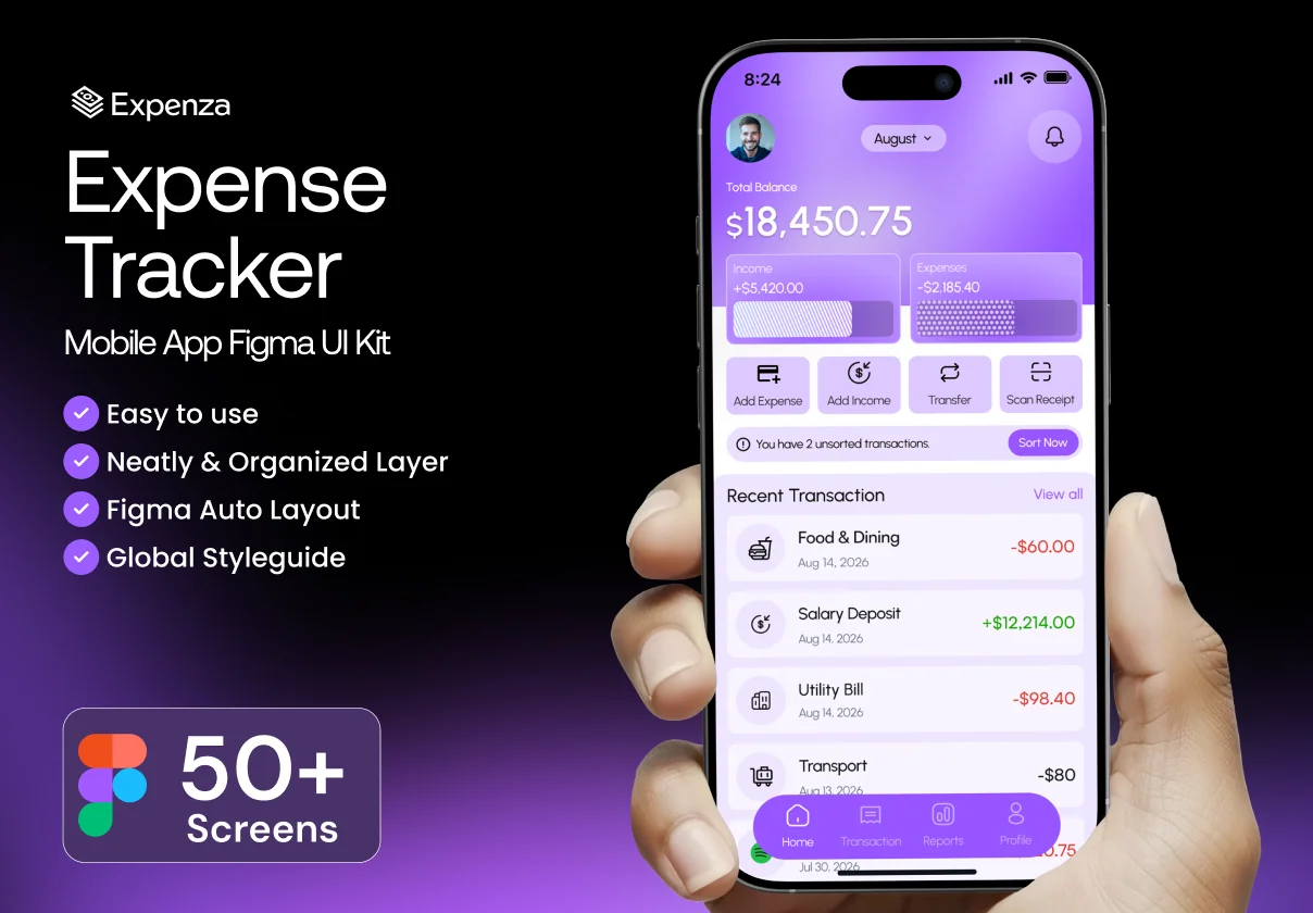 Expenza - Expense Tracker Mobile App Figma UI Kit