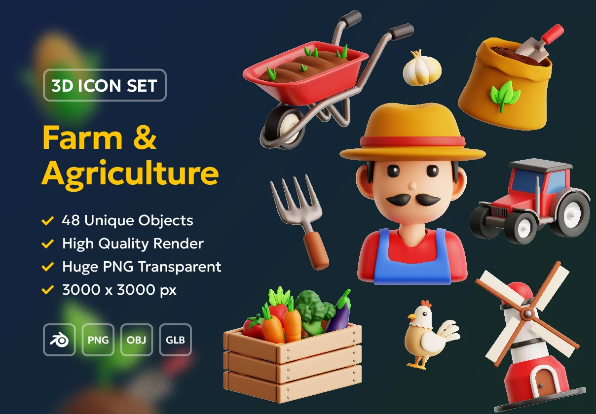 Farm & Agriculture 3D Icon Pack
